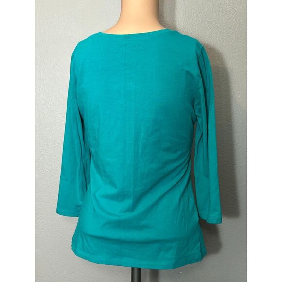 Ann Taylor Teal Embellished Rhinestone Scoop Neck Top Sparkly Evening Blouse S - Picture 2 of 4